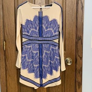 Royal blue/Nude lace long sleeve dress